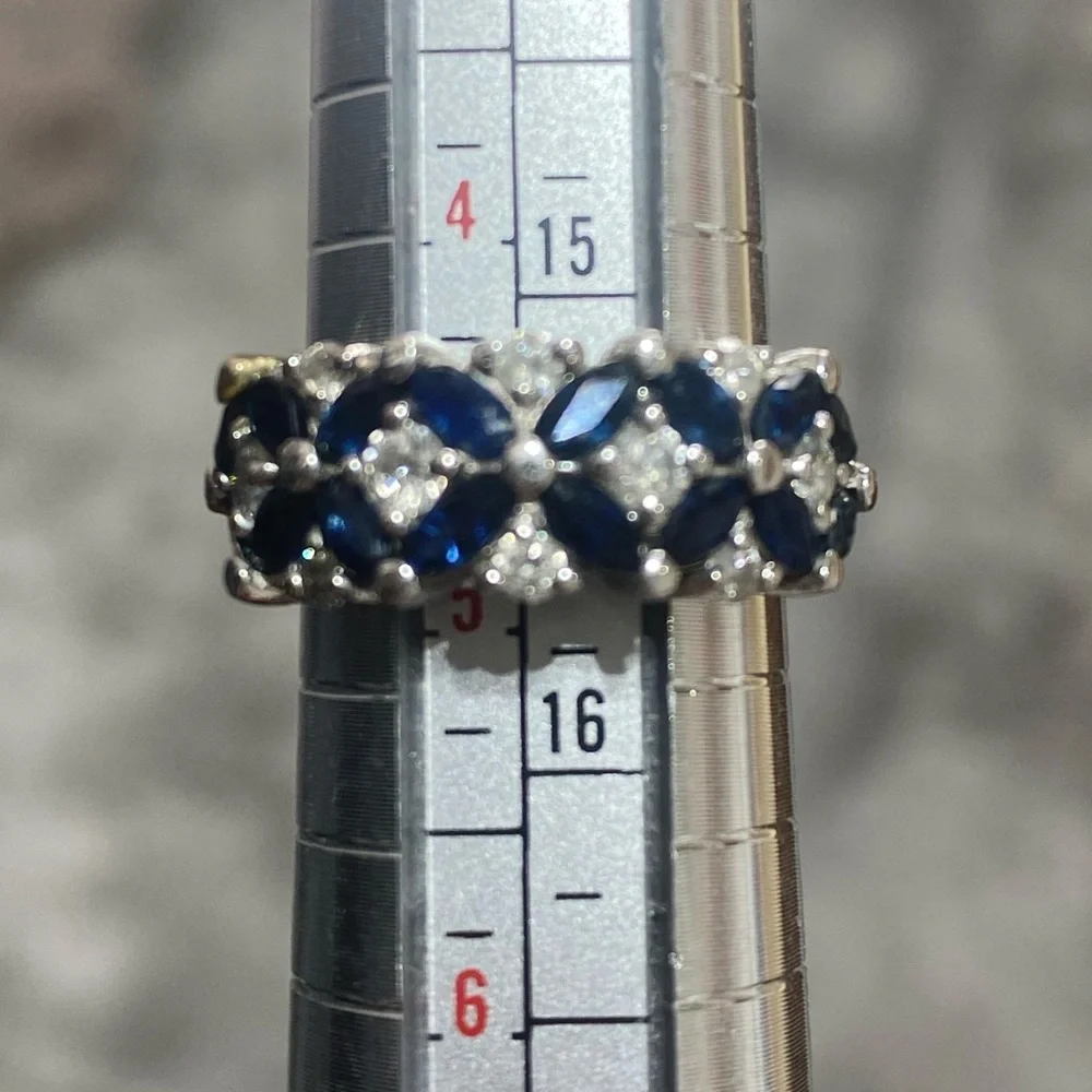 14k white gold diamond and sapphire ring might be EFFY with maker mark bh - Picture 1 of 12